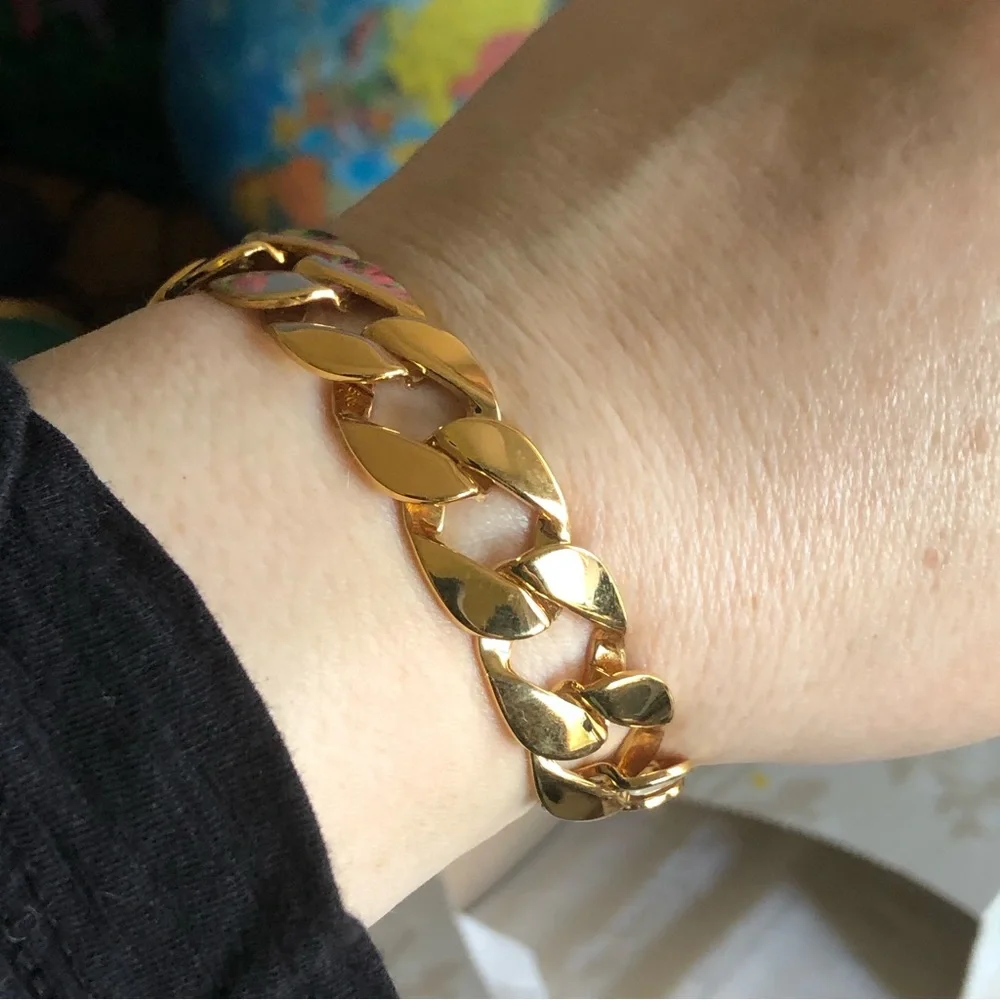 Vintage 80s Monet shiny gold plate flat link bracelet NWT